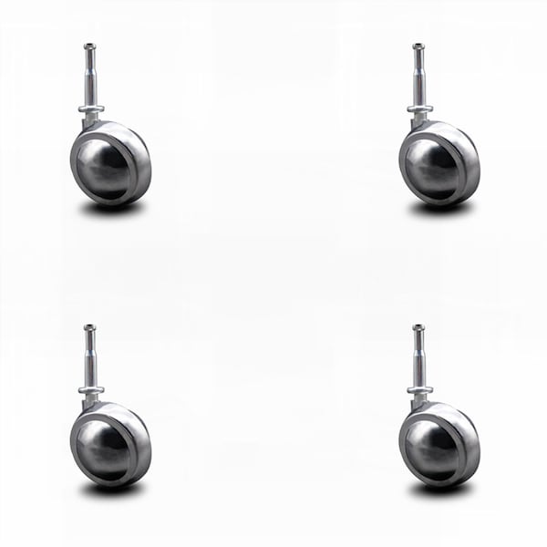 2 Inch Bright Chrome Metal Ball Caster - Grip Neck Stem - SCC, 4PK